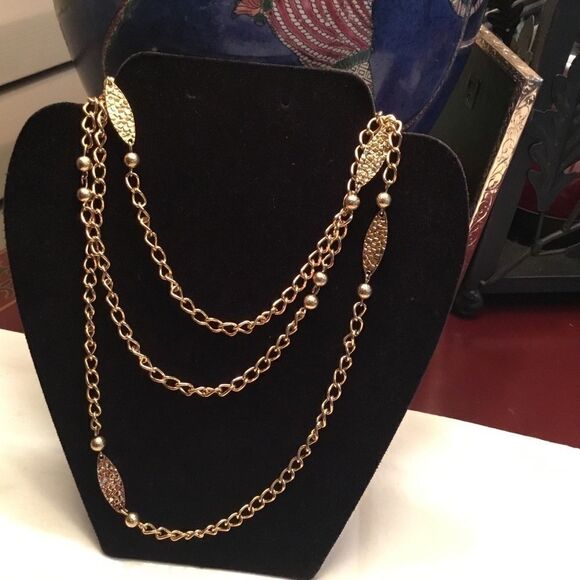 $12 ea or 3/$25 Goldtone Plaque and Bead Long Neck - Picture 1 of 6